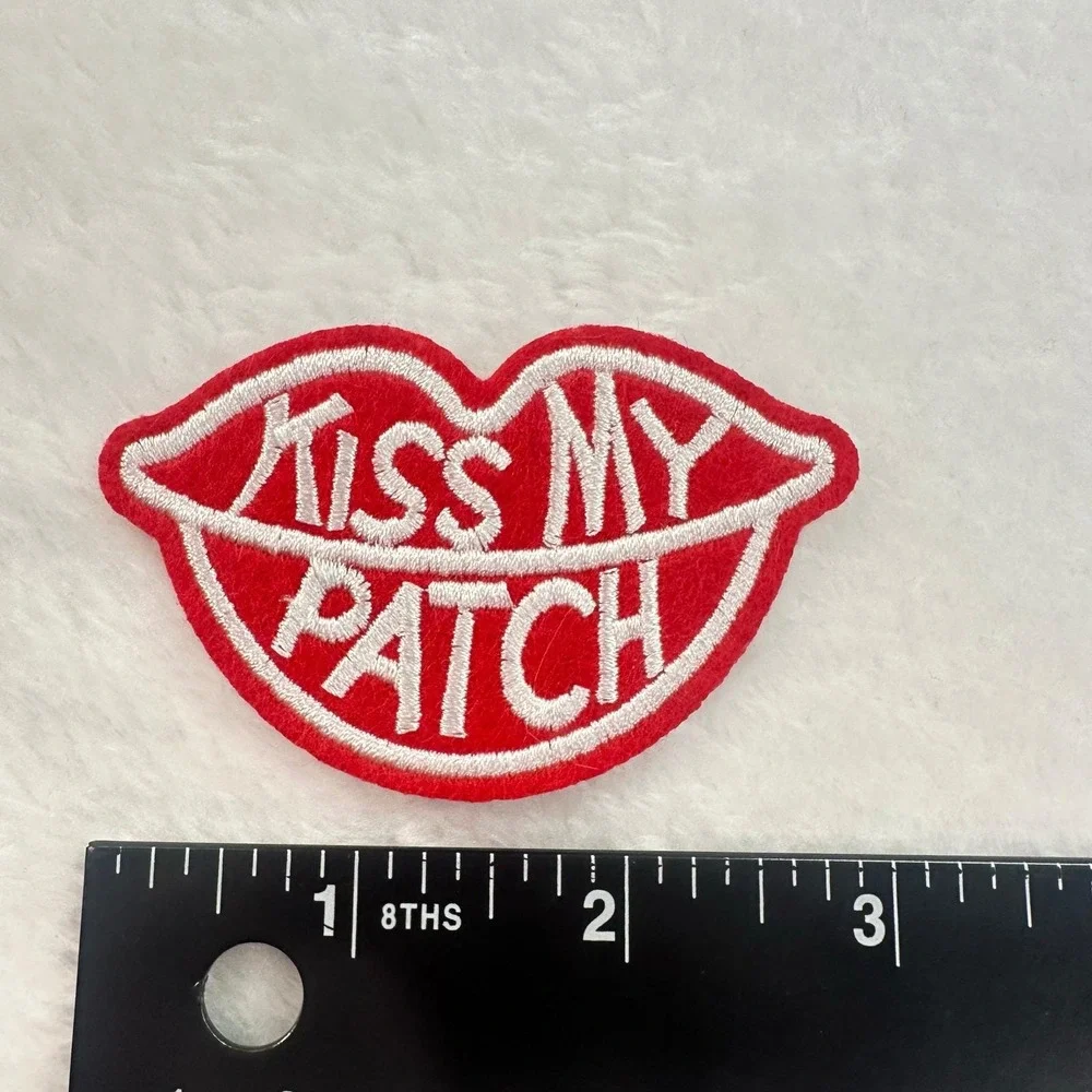 Sexy Kiss My Patch Lips Unisex OS Red White Embroidered Iron On Applique